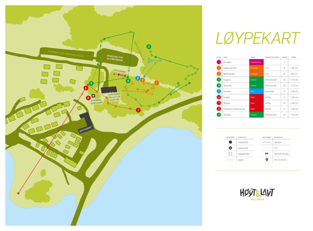 the map of our courses in the climbing park